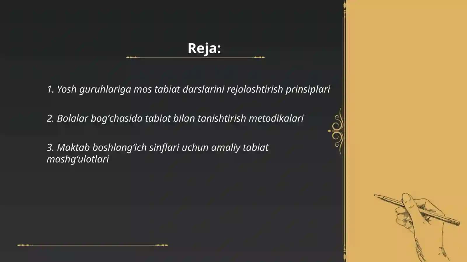 Turli yosh guruhlarida tabiat bilan tanishtirish mashgʻulotlarini oʻtkazish ularga rahbarlik qilish 2