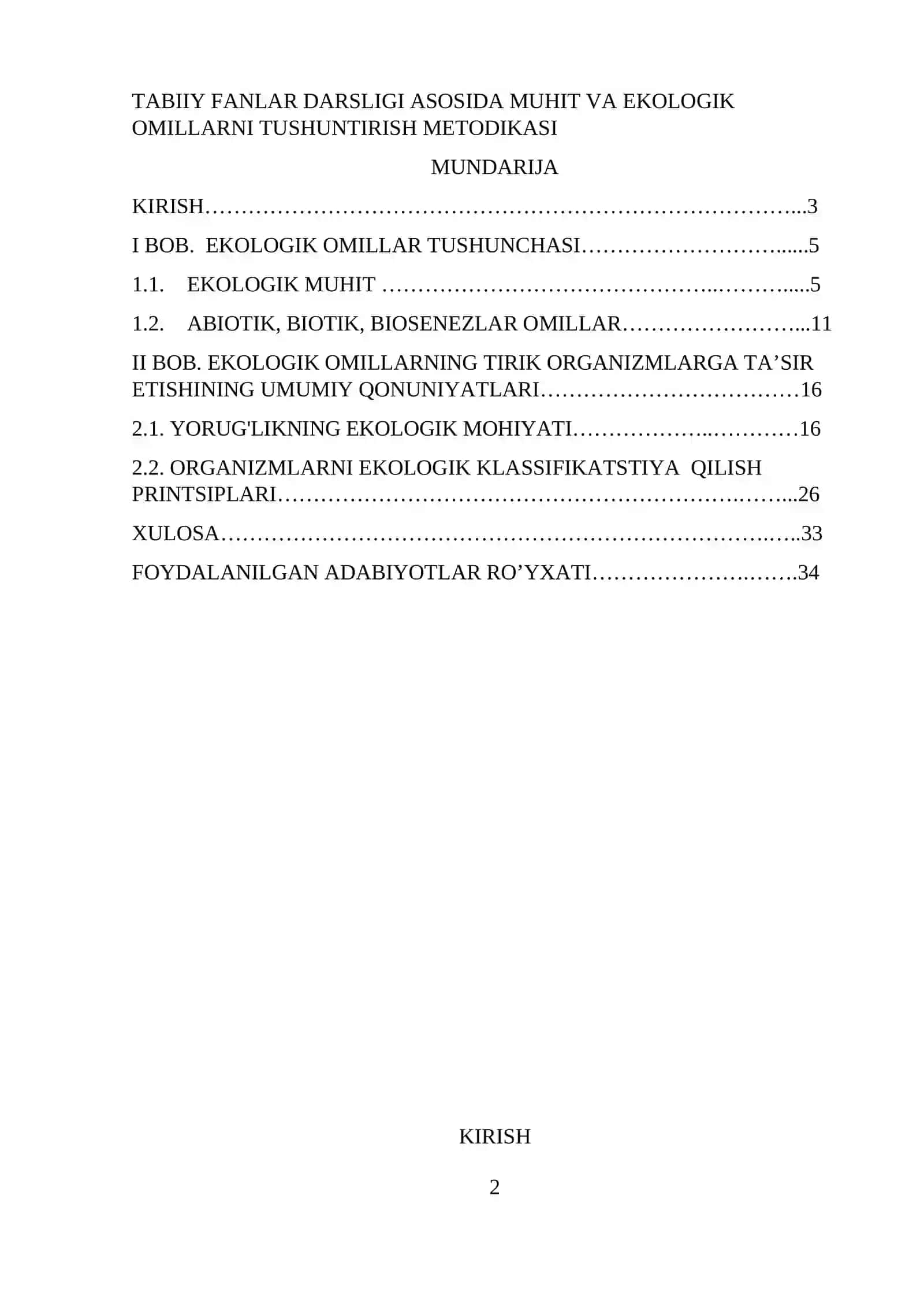 TABIIY FANLAR DARSLIGI ASOSIDA MUHIT VA EKOLOGIK OMILLARNI TUSHUNTIRISH METODIKASI 2