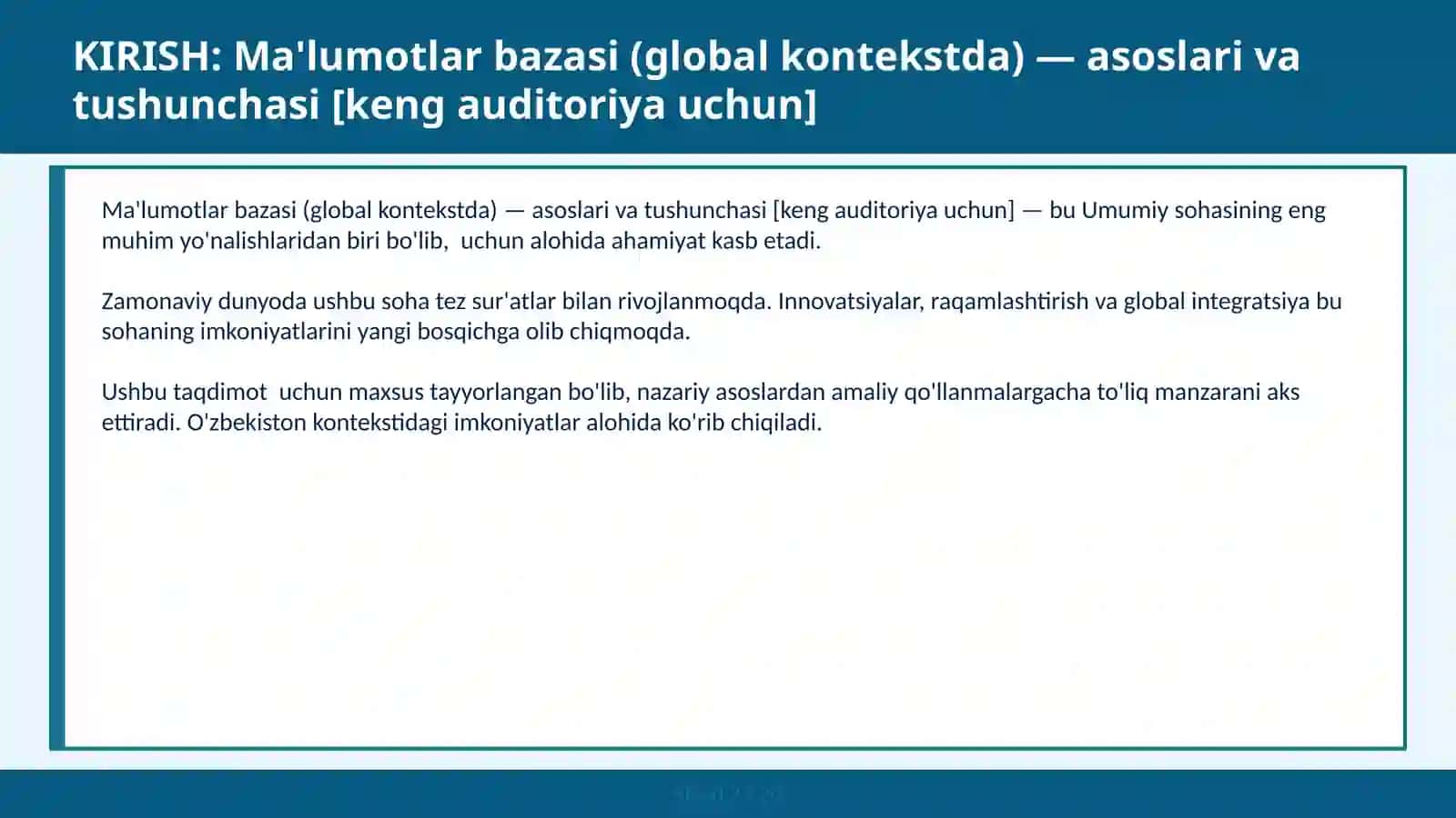 Ma'lumotlar bazasi (global kontekstda) — asoslari va tushunchasi [keng auditoriya uchun] 2