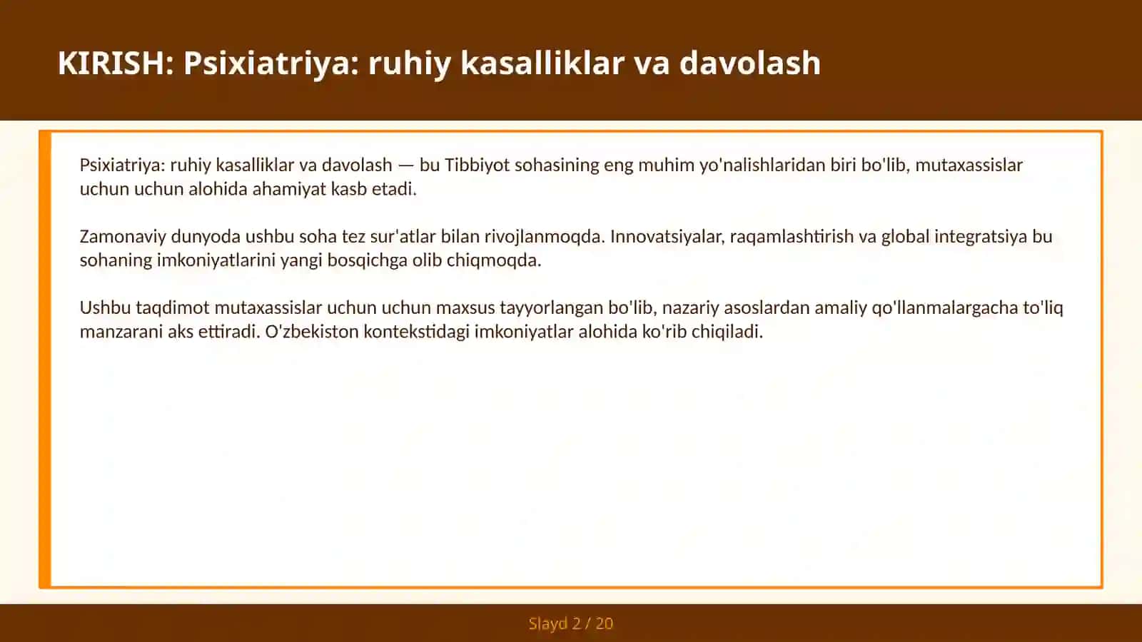 Psixiatriya: ruhiy kasalliklar va davolash 2