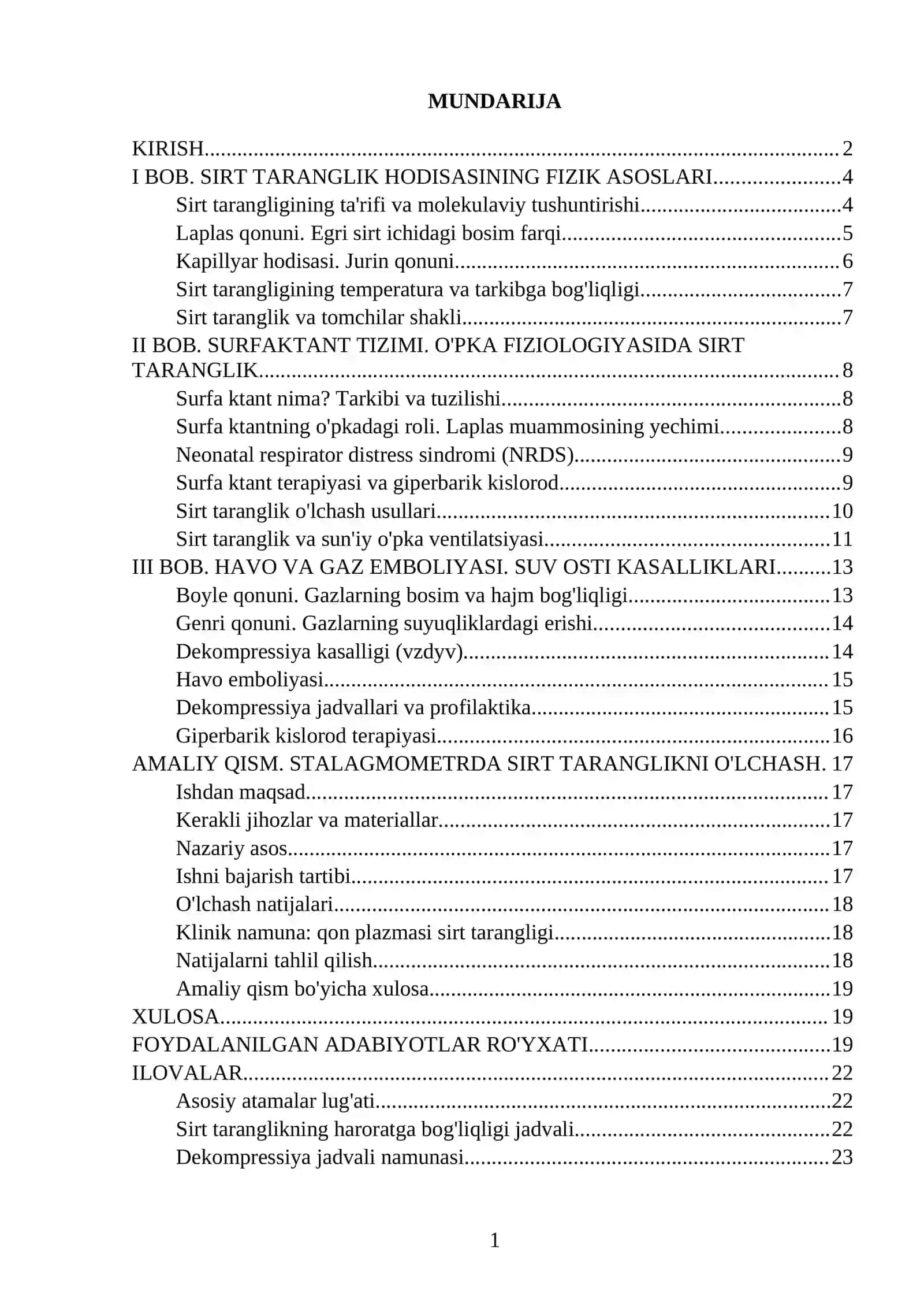 MUSTAQIL ISH SIRT TARANGLIK HODISASI VA UNDAN TIBBIYOTDA FOYDALANISH. HAVO VA GAZ EMBOLIYASI 2