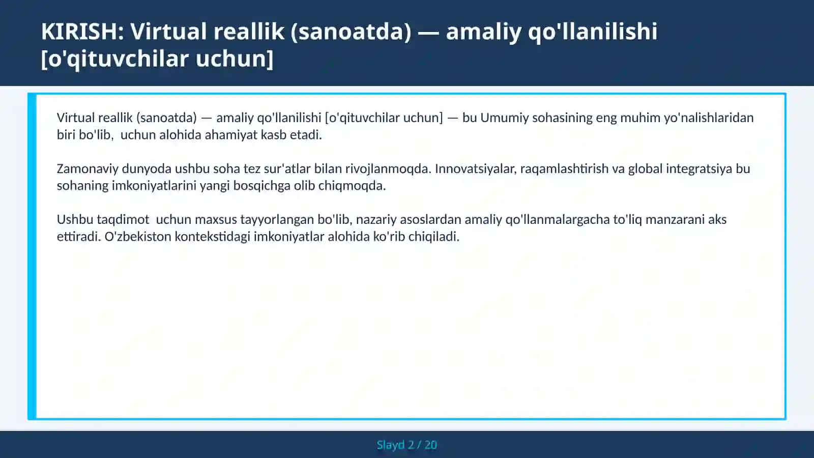 Virtual reallik (sanoatda) — amaliy qo'llanilishi [o'qituvchilar uchun] 2