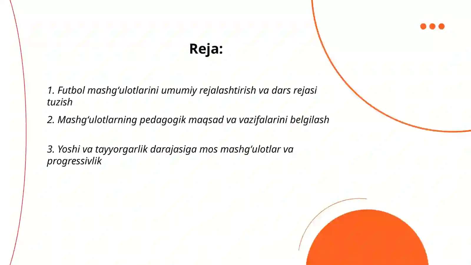 Futbol va uni oʻqitish metodikasi darsidan 2