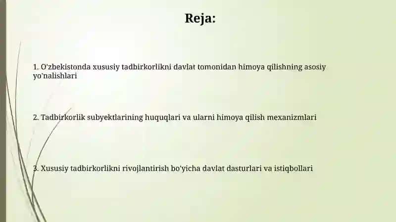 Xususiy tadbirkorlikning davlat tomonidan himoyasi 2