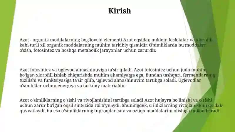 Azotning OʻSimliklardagi Modda Almashinuviga TaʼSiri 2