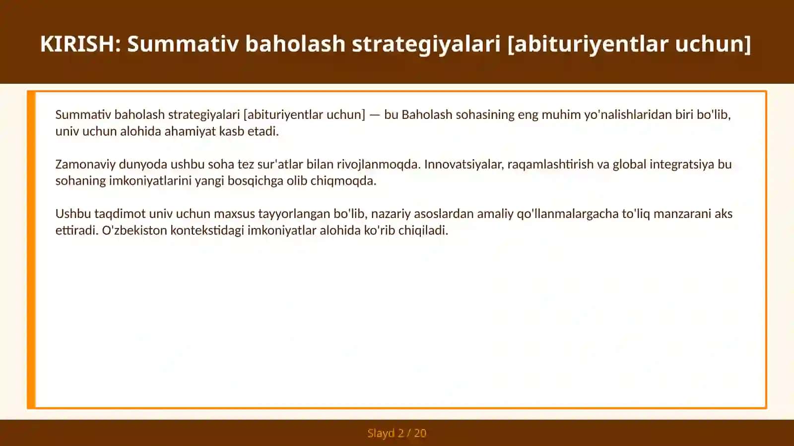 Summativ baholash strategiyalari [abituriyentlar uchun] 2