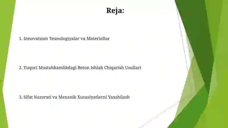 Yuqori Mustahkam Betonlar Tayyorlash Usullari va Innovatsion Texnologiyalar 2