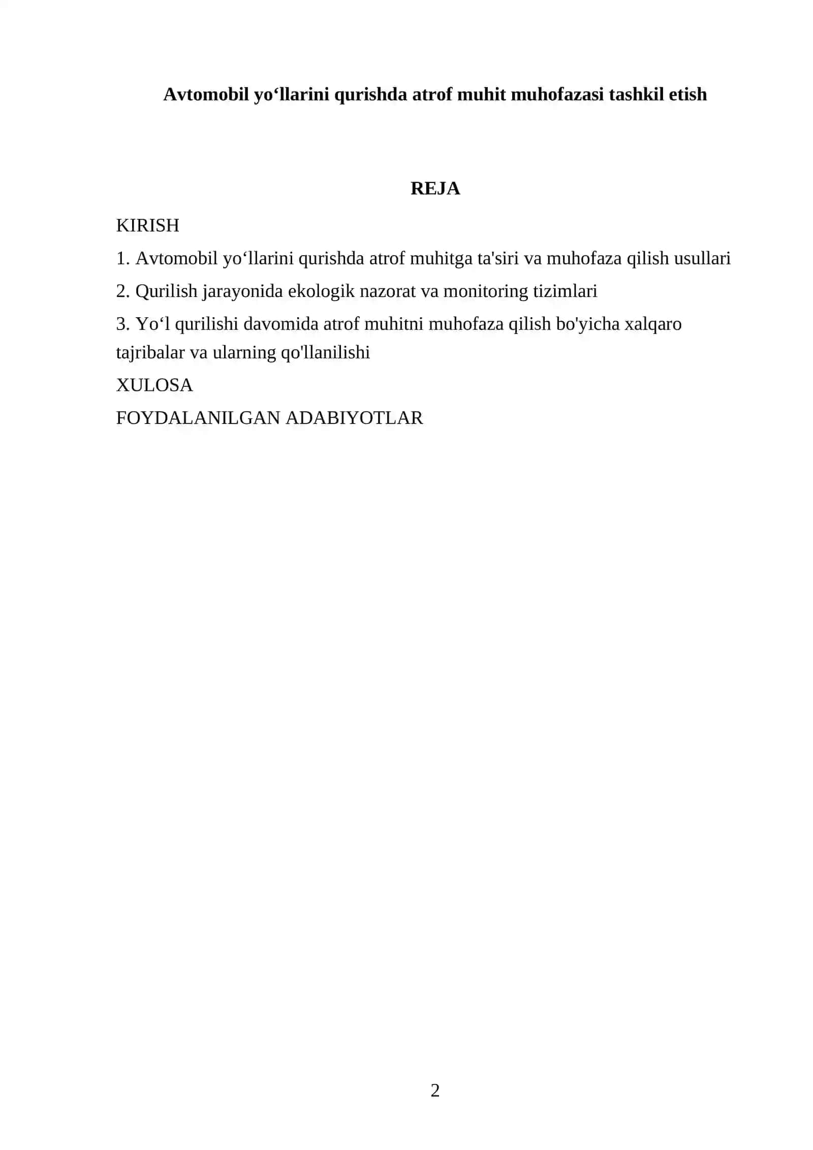 Avtomobil yoʻllarini qurishda atrof muhit muhofazasi tashkil etish 2