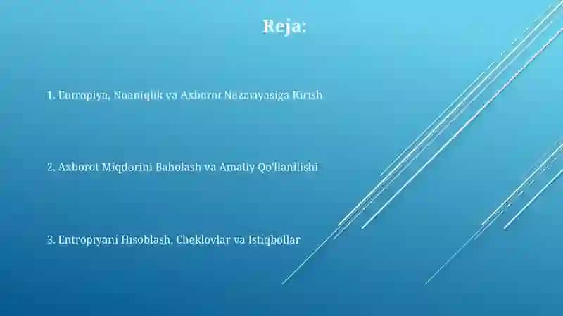 Entropiya, noaniqlik va axborot miqdorini baholash nazariyasi 2