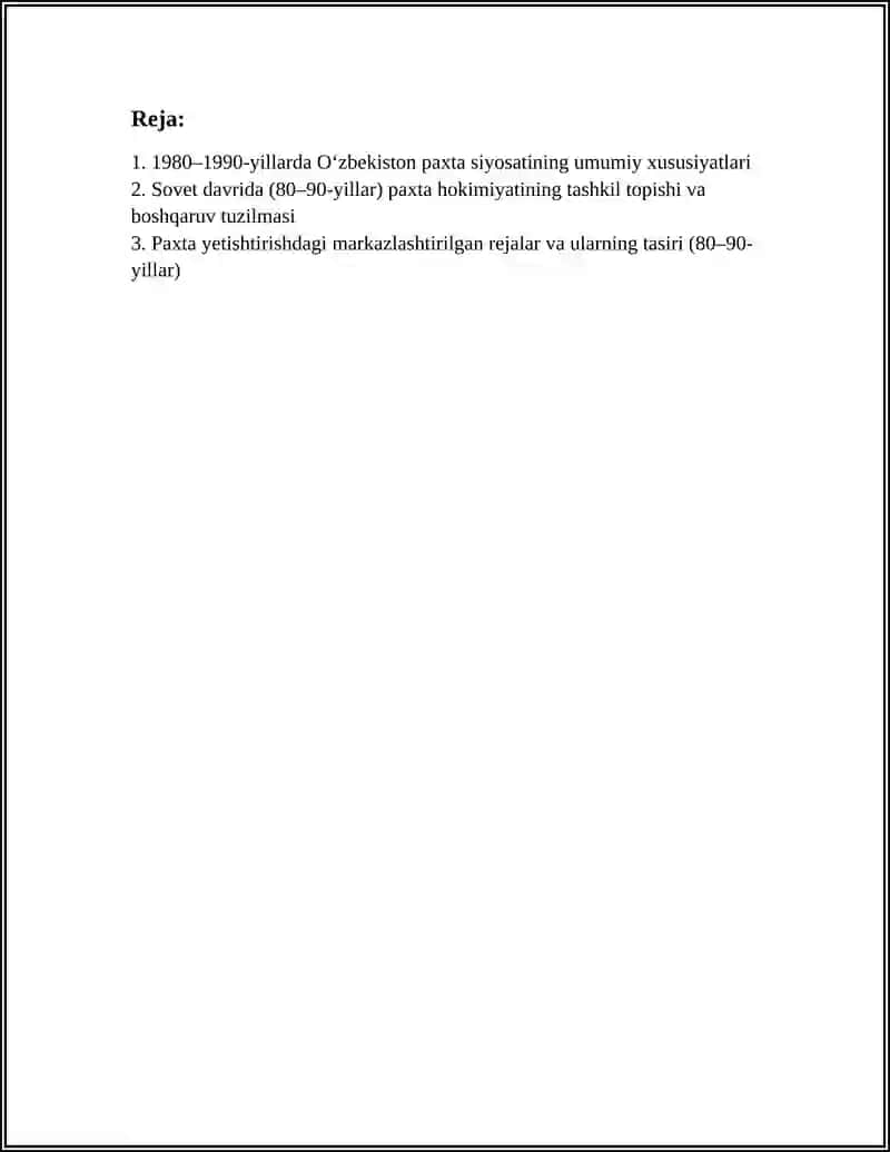 80 90 YILLARDA PAXTA HOKIMIYATI MAVZUSIGA DOIR REFERAT 2