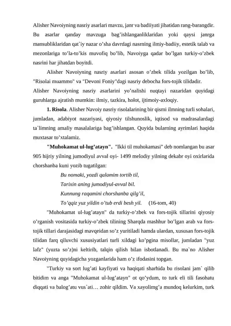 Alisher Navoiy nasriy risolalar 2