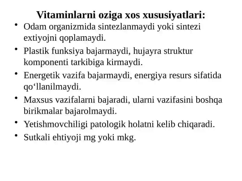 Vitaminlar. Yog‘da eruvchi vitaminlar. Tuzilishi va funksiyalari 2