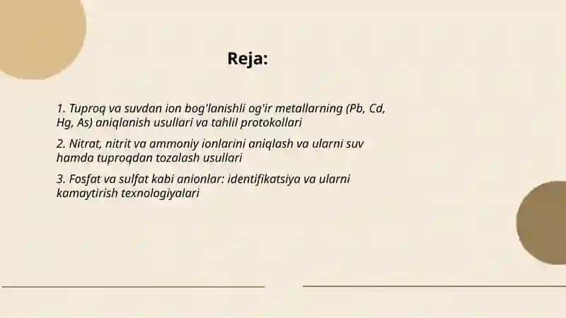 Tuproq va suvning ifloslanishida ion boglanishni birikmalarini aniqlab ulardan tozalash usullarni ishlab chiqarish 2