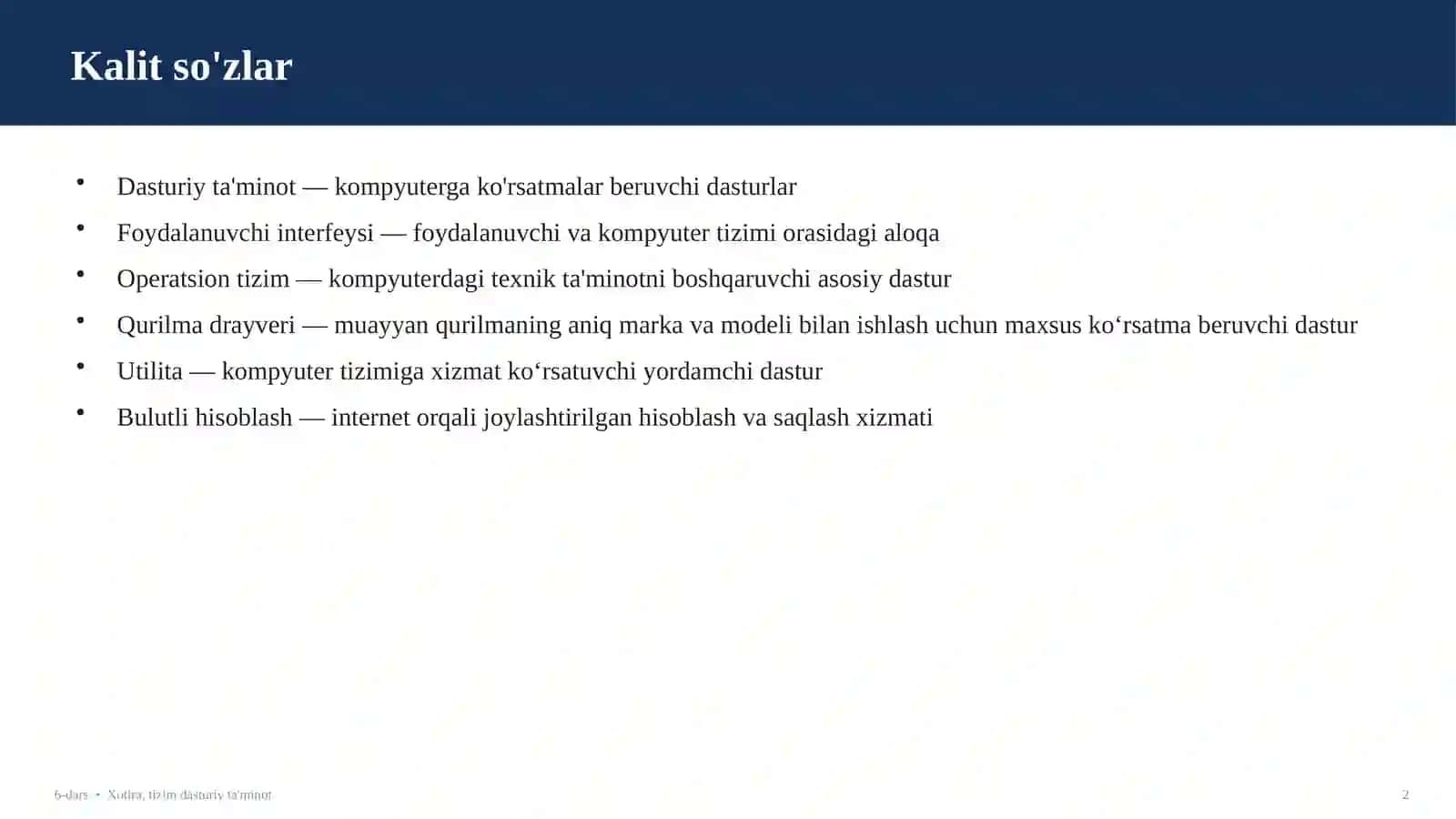 Xotira qurilmalari. Tizimli dasturiy ta'minot. Drayverlar 2