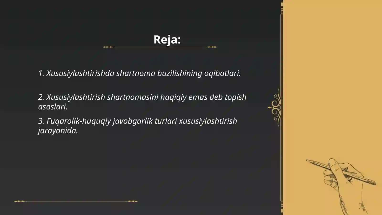 Xususiylashtirish bo'yicha kelib chiqadigan fuqorolik-huquqiy javobgarlik xamda uning qilish yoki haqiqiy emas dep topish asoslari 2