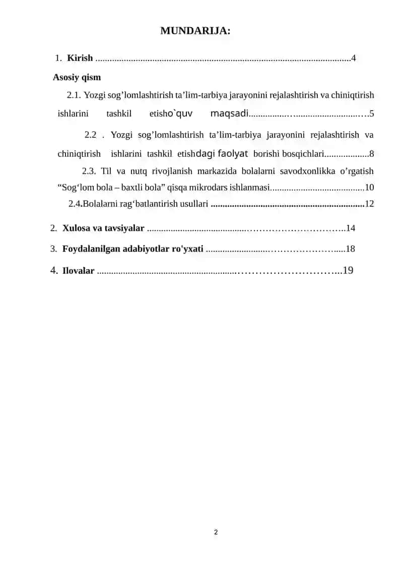 Yozgi sog’lomlashtirish ta’lim-tarbiya jarayonini rejalashtirish va chiniqtirish ishlarini tashkil etish 2