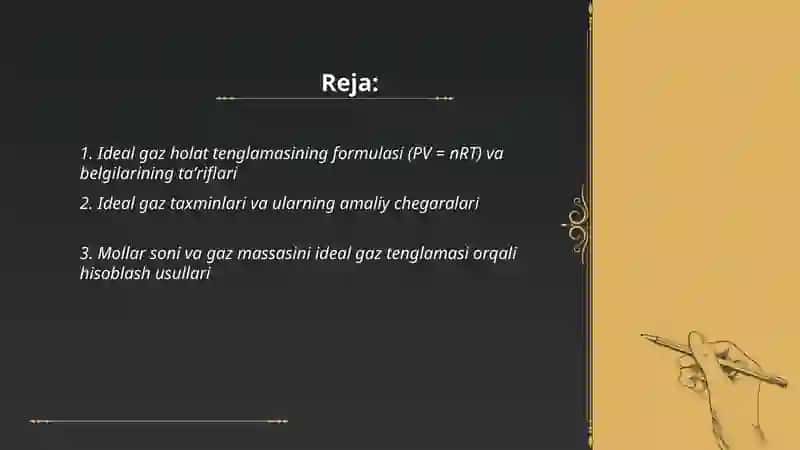 Ideal gaz holat tenglamasi va texnogen jarayonidagi qoʻllanilishi 2
