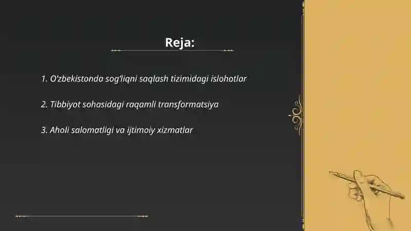 Oʻzbekiston respublikasidagi ijtimoiy oʻzgarishlar va tibbiyot degan mavzudan 2