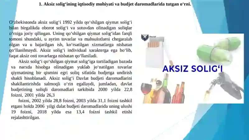 Aksiz solig‘i. Aksiz solig‘ining soliq davri va hisoblash tartibi 2