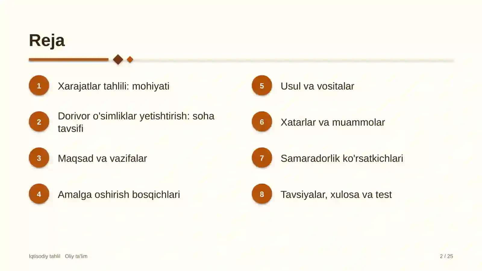 Dorivor o'simliklar yetishtirishda xarajatlar tahlili 2