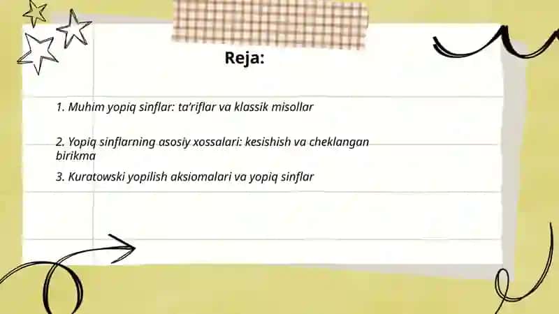 Muhim yopiq sinflar va ularga doir lemmalar 2