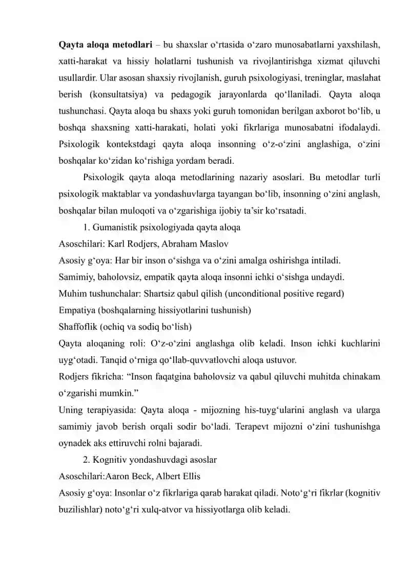 Qayta aloqa metodlari . 2