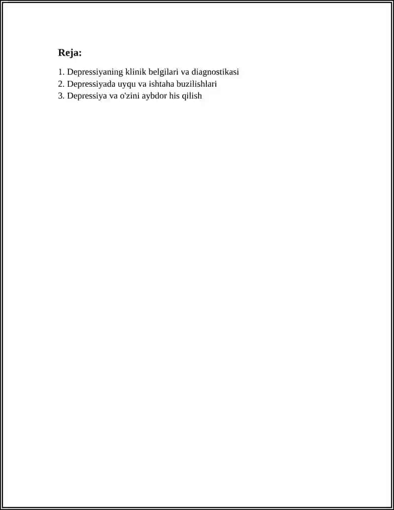 BEMORLARNING RUHIY XOLATI DEPRESSIYA,SHOK,QURQUV,CHOSHGOH,IPOXONDIRYA,OʻZINI AYBDOR HIS QILISH STUDSIAL FIKRLASH 2