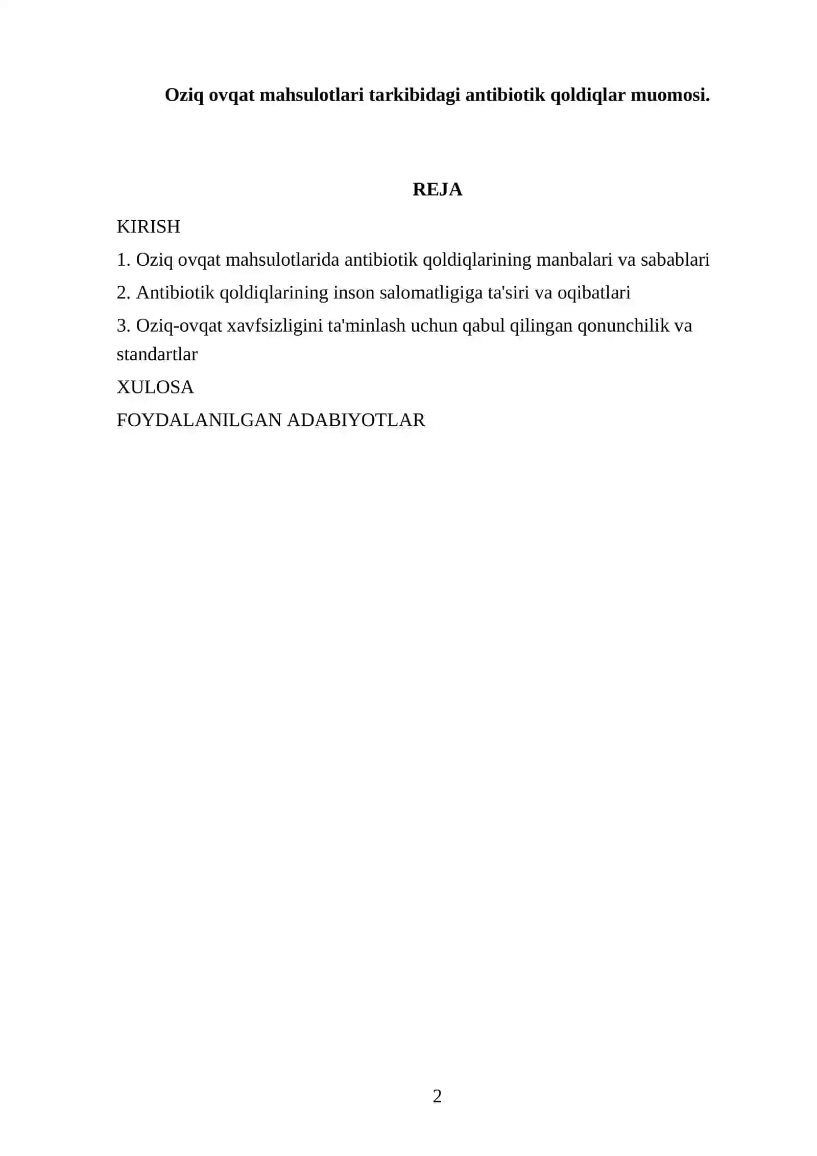 Oziq ovqat mahsulotlari tarkibidagi antibiotik qoldiqlar muomosi 2