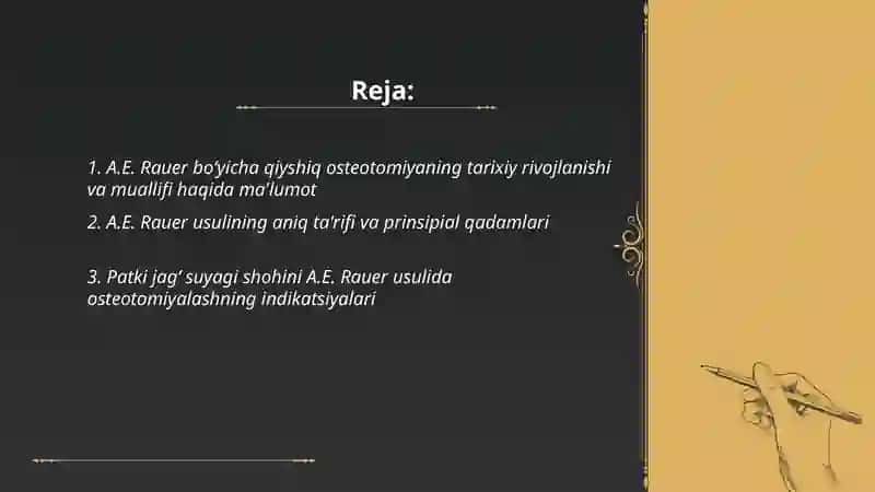 Patki jagʻ suyagi shohini A.E.Rauer boʻyicha qiyshiq osteotomiyasi 2