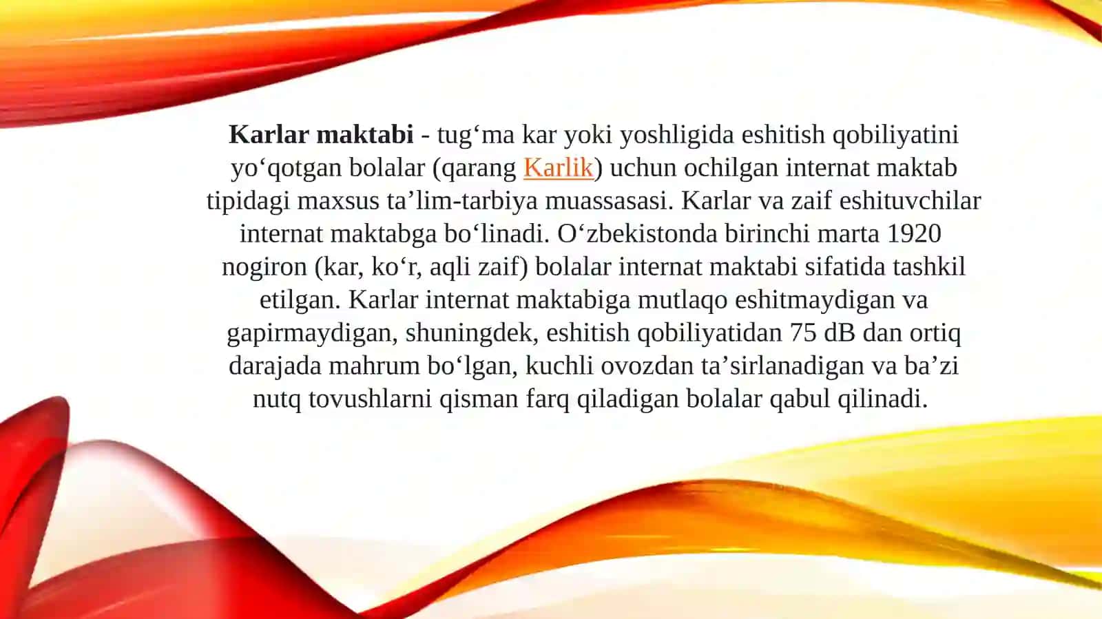 Karlarmaktabining eshituv xonalari 2