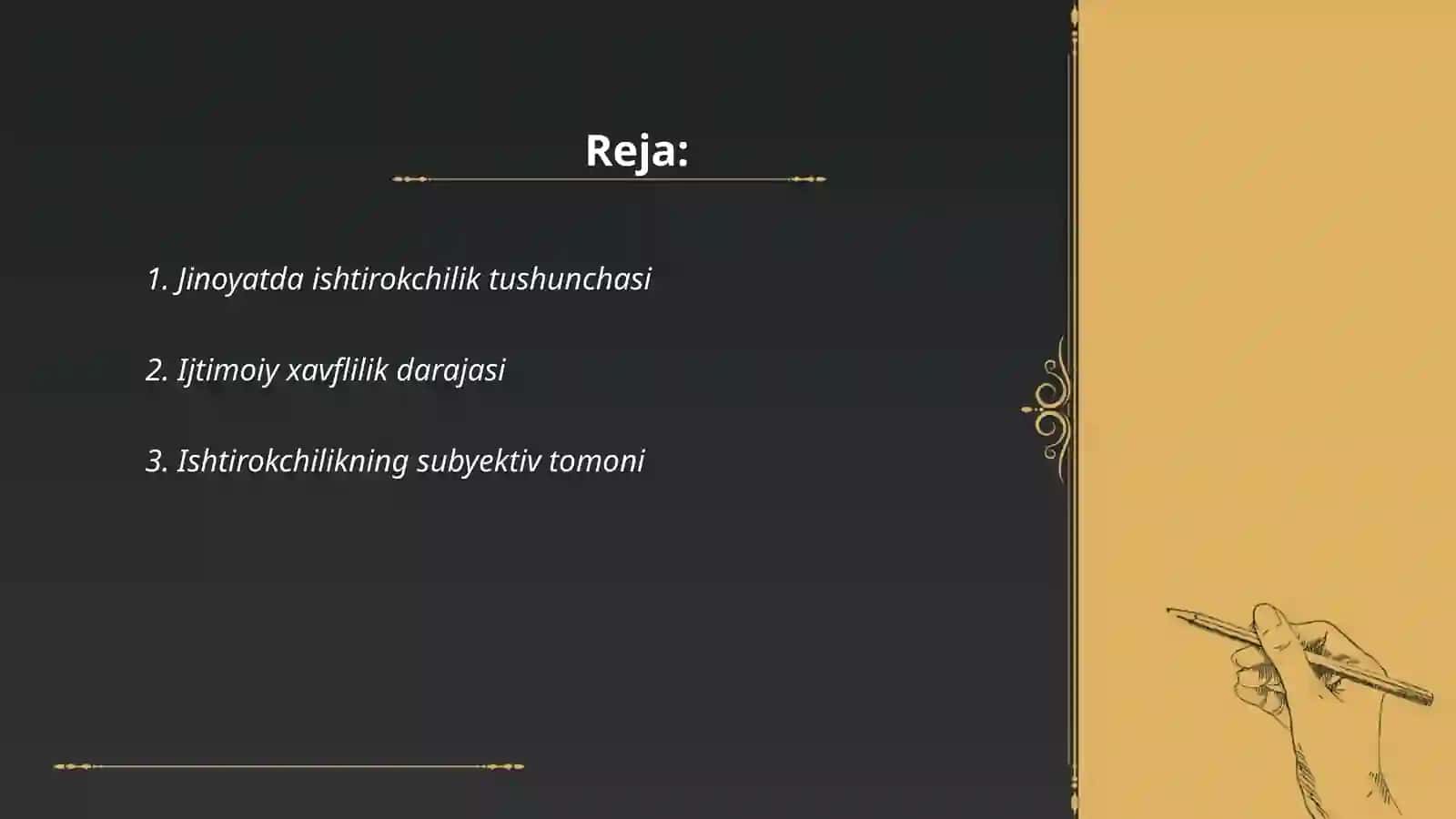Jinoyatda ishtirokchilik turlari va ularning oʻziga xos belgilari 2