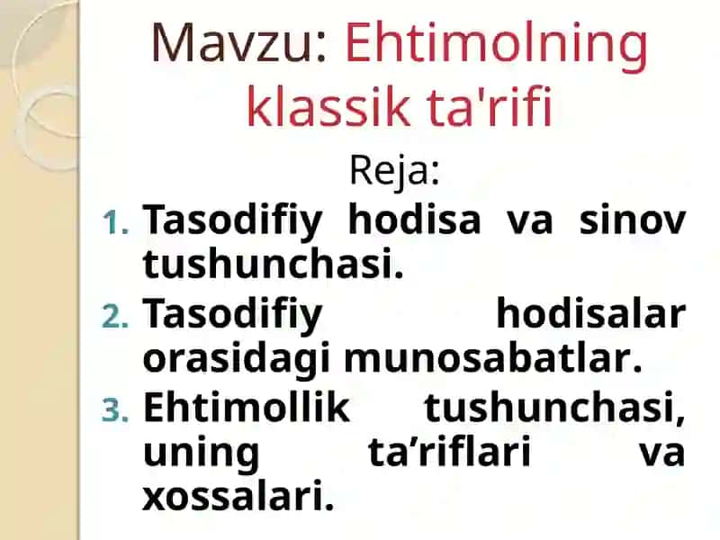 Ehtimolning klassik ta'rifi 2