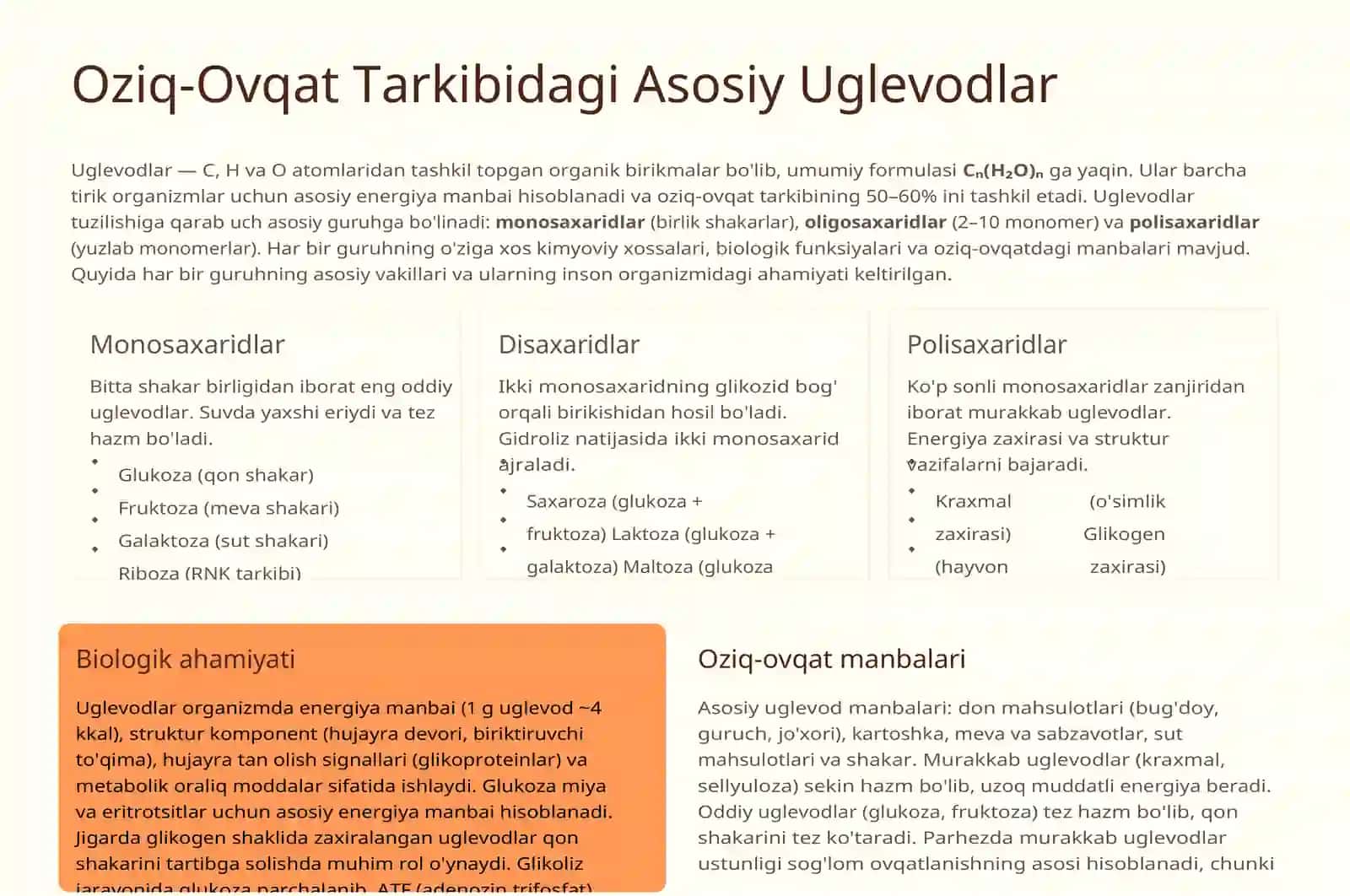 Oziq-Ovqat Tarkibidagi Asosiy Uglevodlar 2