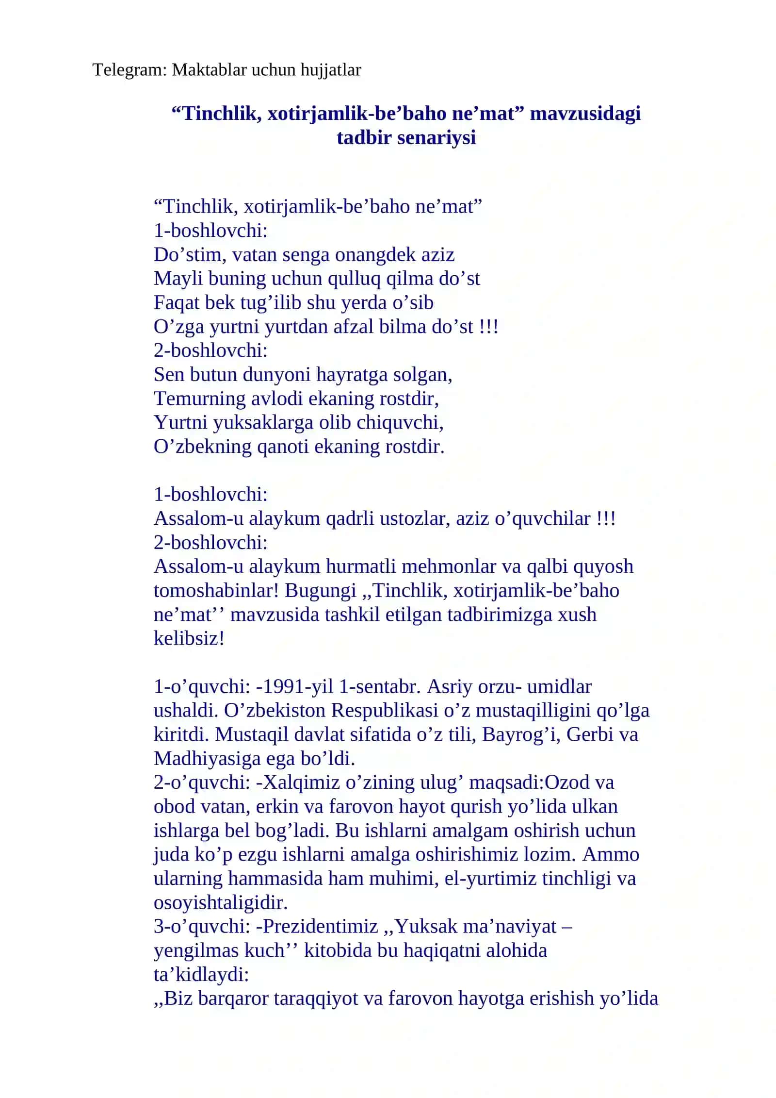 Tinchlik, xotirjamlik-be’baho ne’mat 2