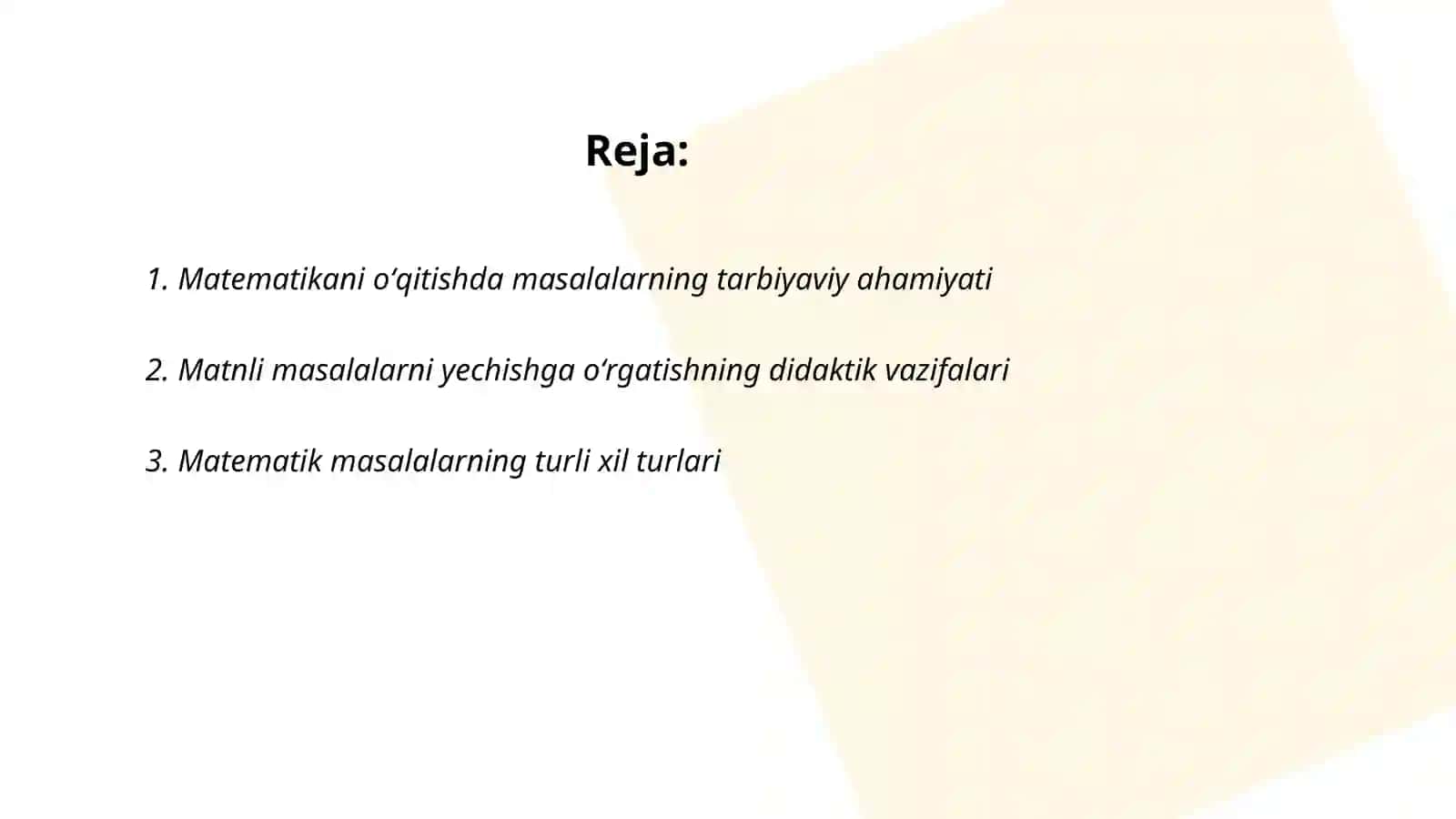 Matematikani oʻqitishda masalalarni oʻrni va roli, oʻquvchilarni matnli masalalar yechishga oʻrgatish metodikasi 2