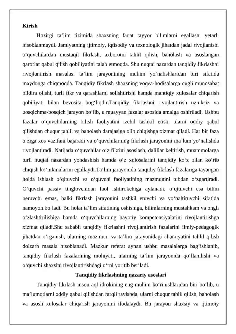 Ta'lim jarayonida tanqidiy fikrlash fazalari 2