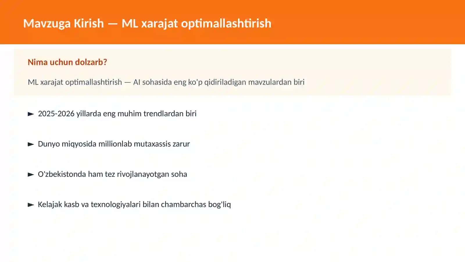 ML xarajat optimallashtirish 2