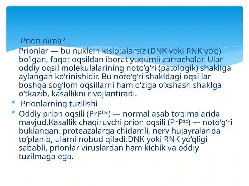 PRIONLAR HAQIDA TUSHUNCHA, KELIB CHIQISHI PRION KASALLIKLARI,AMALIYOTDA AHAMIYATI. OZIQ MUHITLAR, XTOMOGEN OZIQ MUHITLAR, IDENTIFIKATSIYDA QO`LLANILISHI 2