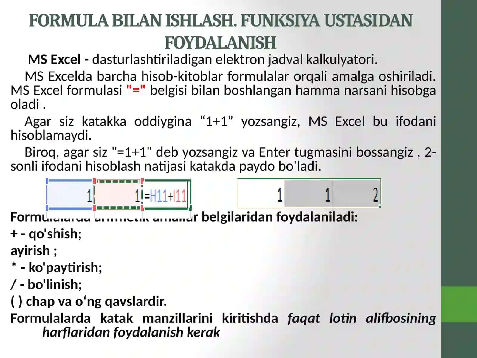 Microsoft Excel dasturi 2