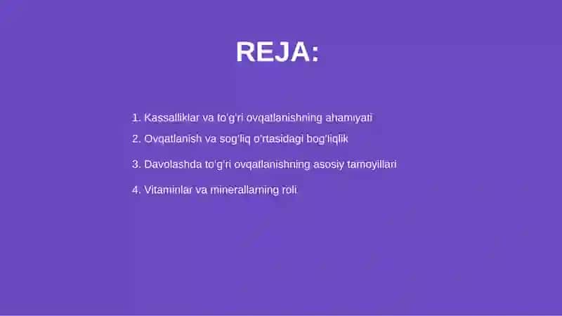 Kasallikni davolashda to’g’ri ovqatlanishning o’rni 2