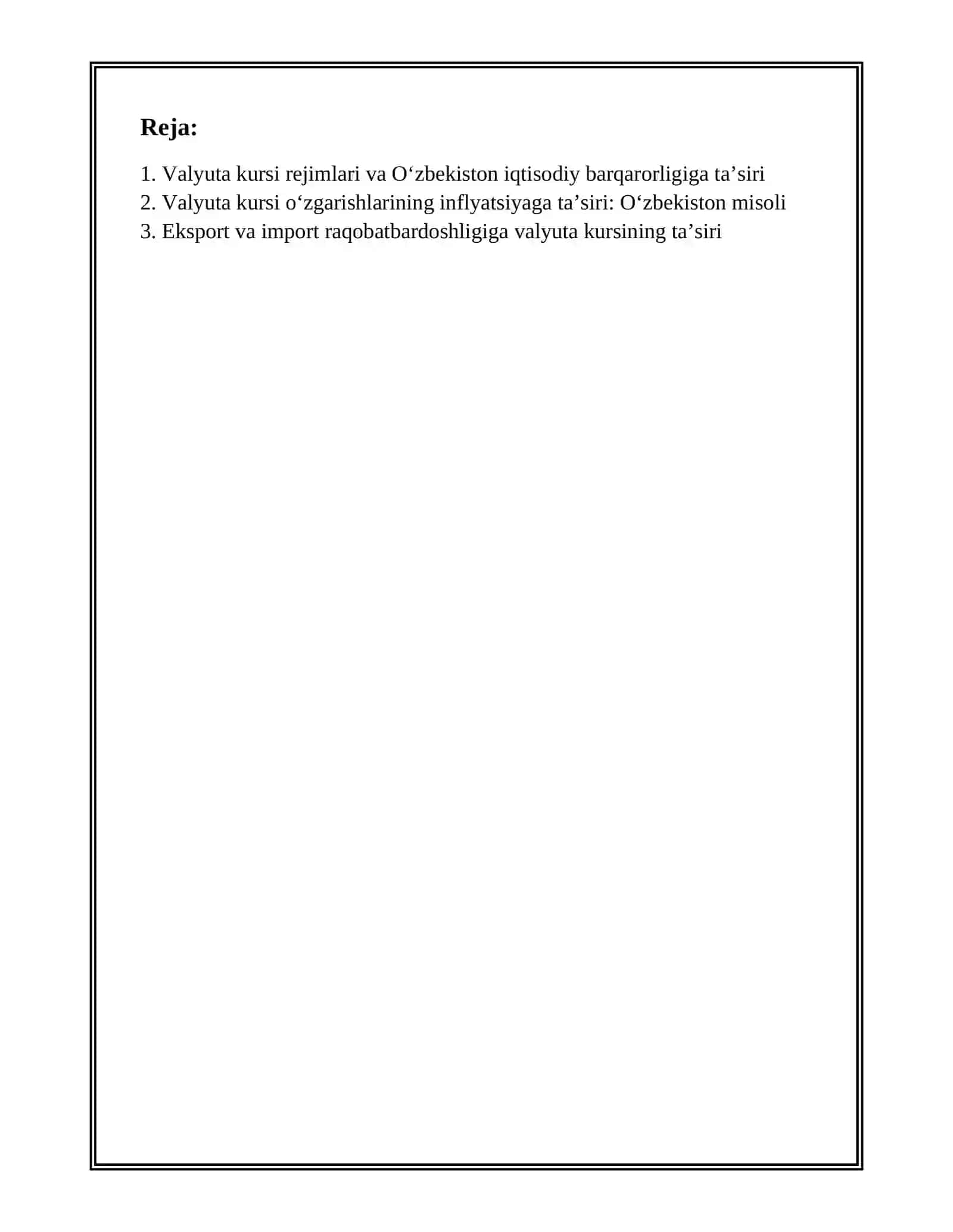 VALYUTA KURSINING IQTISODIY BARQARORLIKKA TASIRI: OʻZBEKISTON TAJRIBASI 2