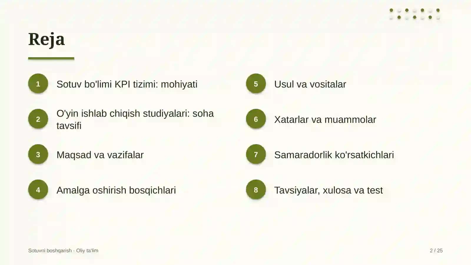 o'yin ishlab chiqish studiyalarida sotuv bo'limi kpi tizimini joriy etish 2555 2