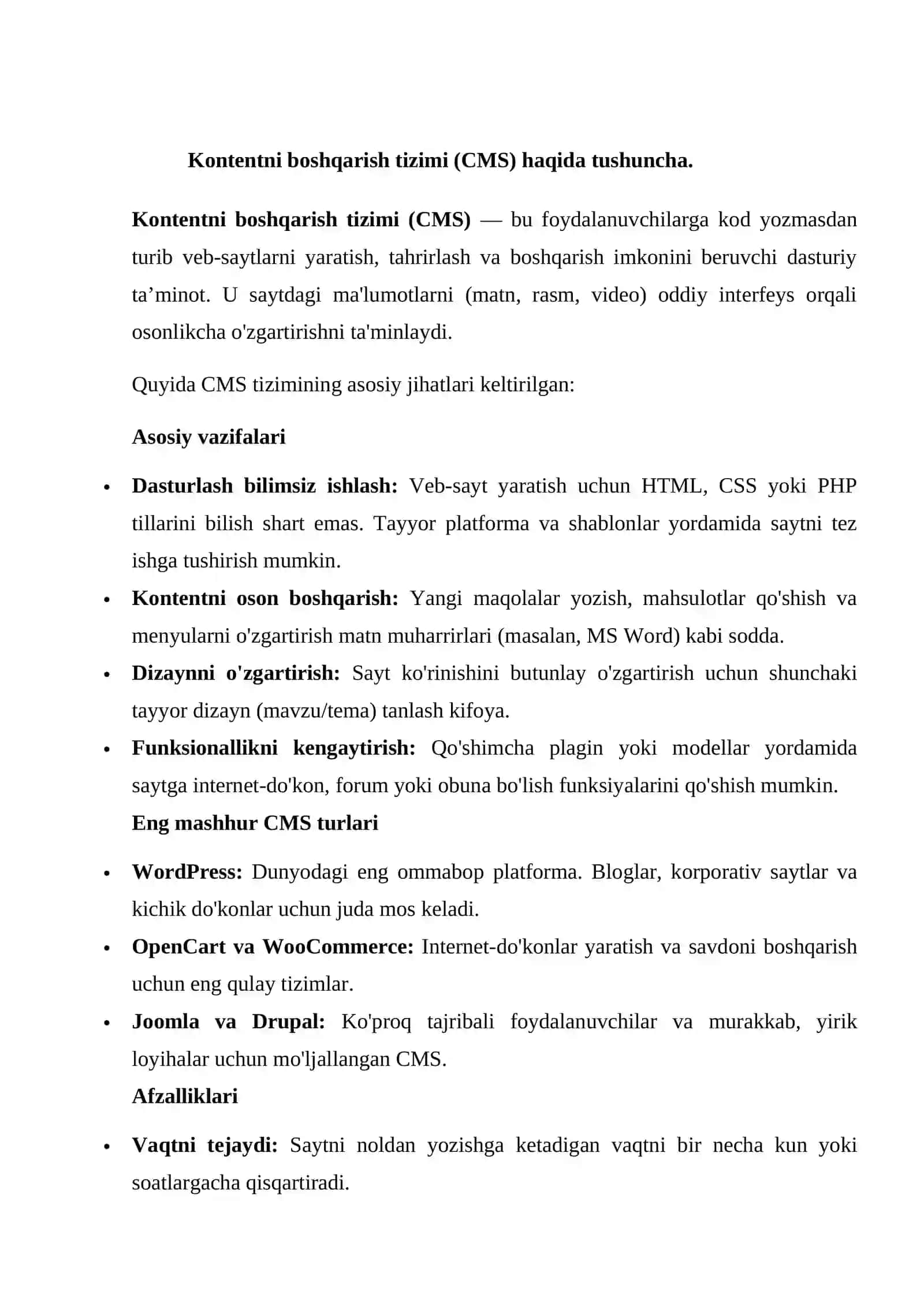Kontentni boshqarish tizimi (CMS) va son kiritish uchun input yaratish 2