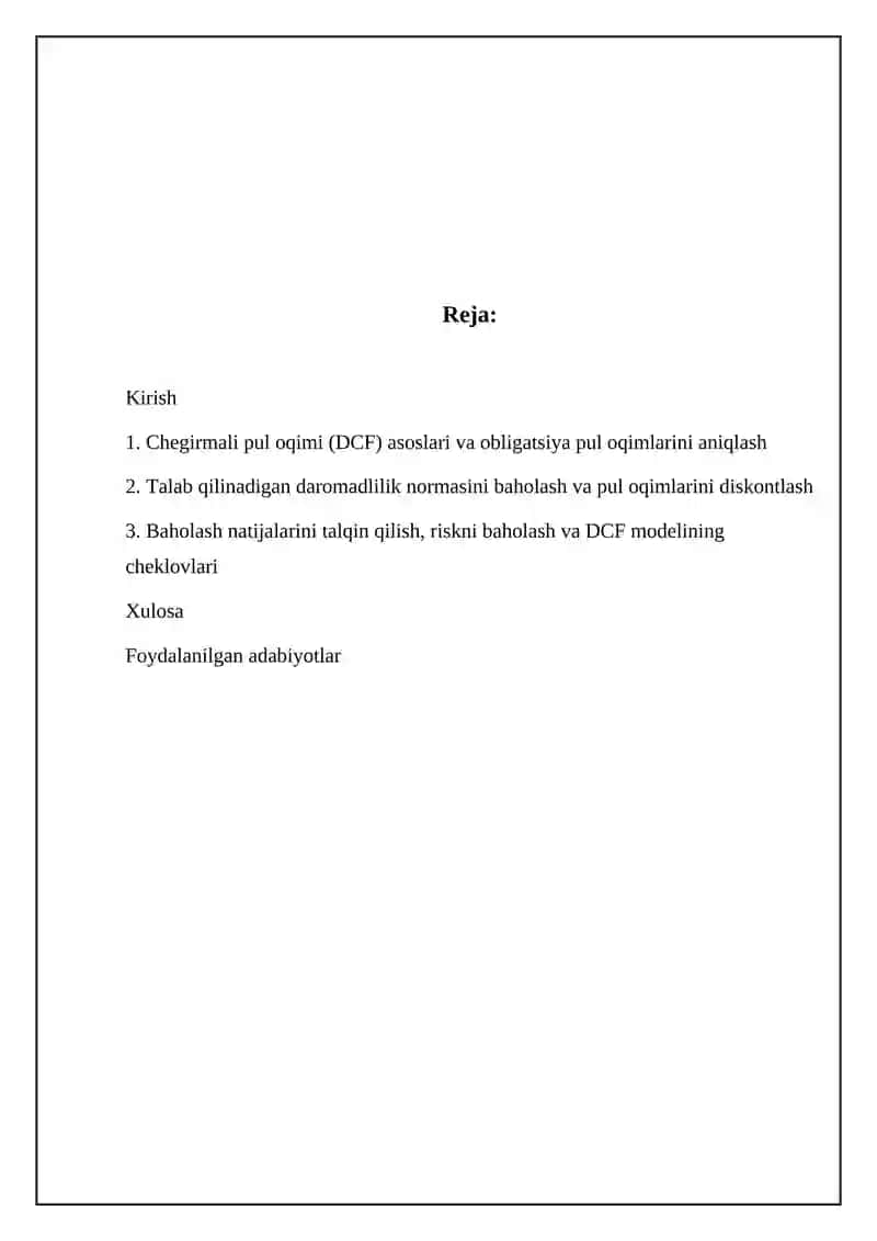 Korporativ obligatsiyalarning diskontlangan pul oqimni baholash 2