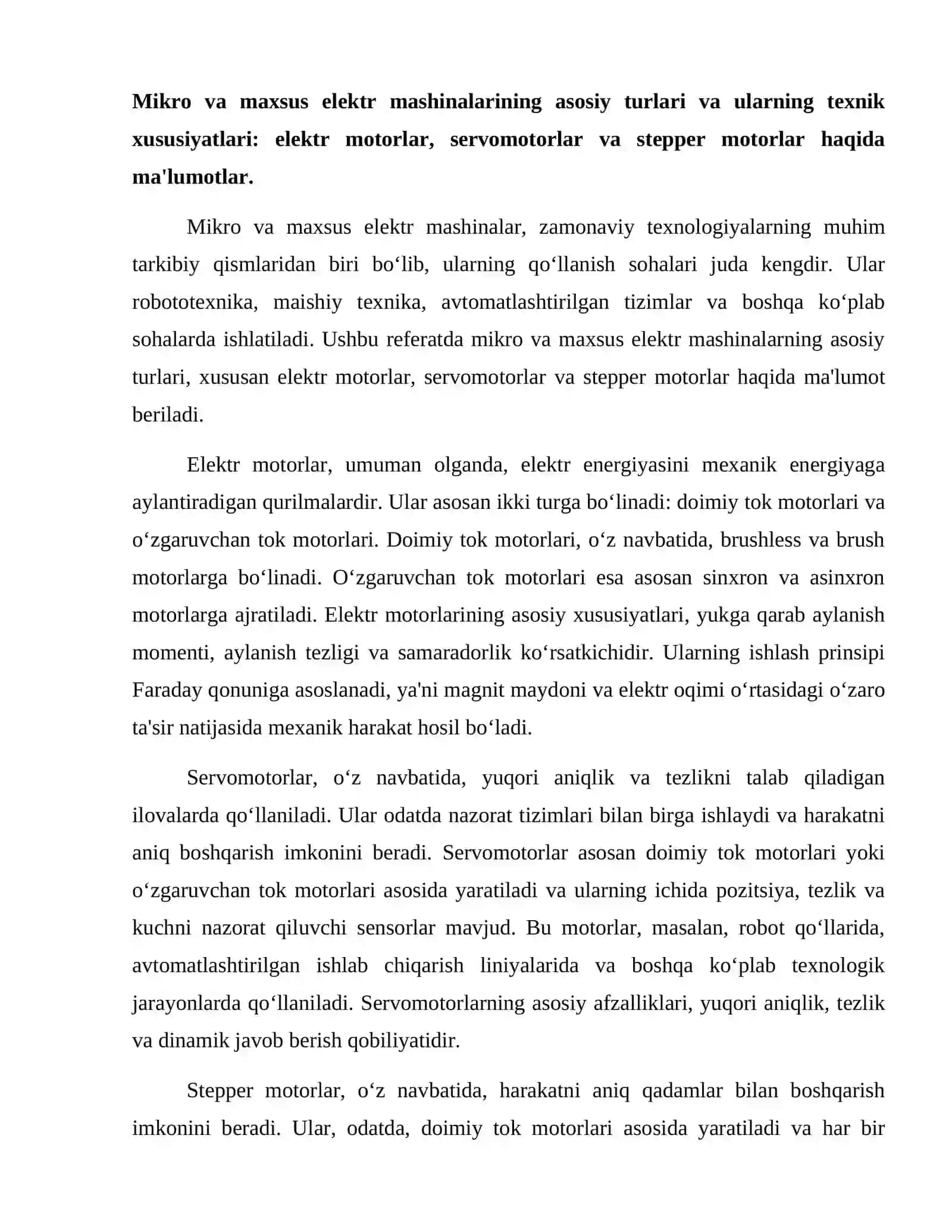 Mikro va maxsus elektr mashinalarning qoʻllanish sohasi (robotta texnika maishiy texnika) 2