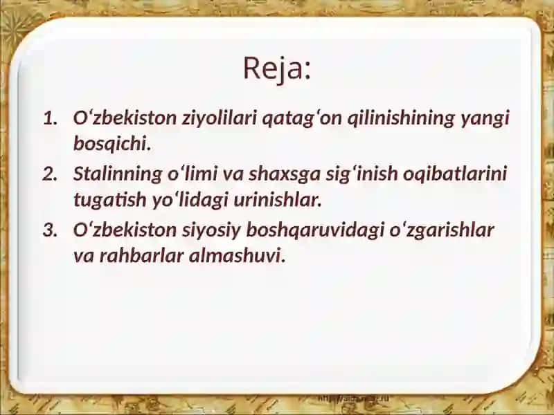 O‘zbekiston ziyolilari qataģon qilinishining yangi bosqichi 2