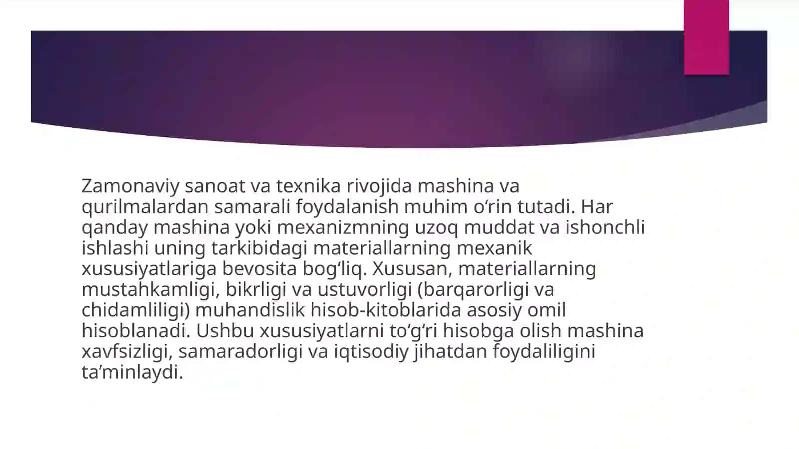 Materiallarning mustahkamligi, bikrligi va ustuvorligini hisobga olgan holda mashina va qurilmalardan foydalanish 2