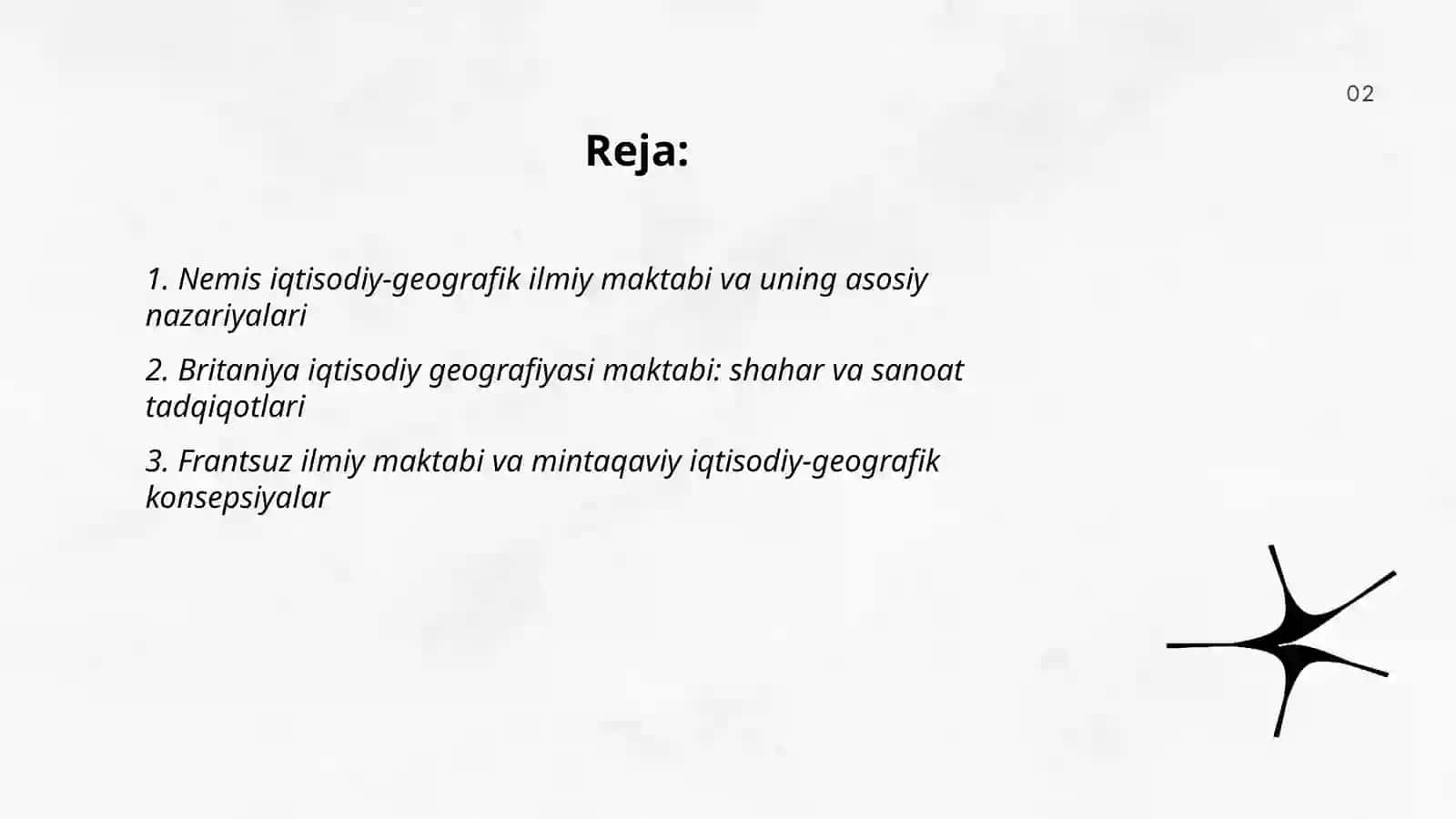Iqtisodiy geografiyada shakllangan ilmiy maktablar. Iqtisodiy geografiyaning asosiy nazariya va konsepsiyalari boʻyicha hisobot tahlil grafiklarni toʻplab borish 2