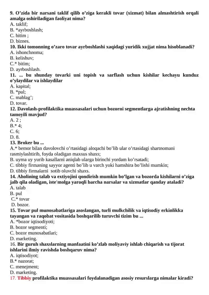 Gigiyena, sanitariya va epidemiologiya menejmenti fanidan test savollari 2