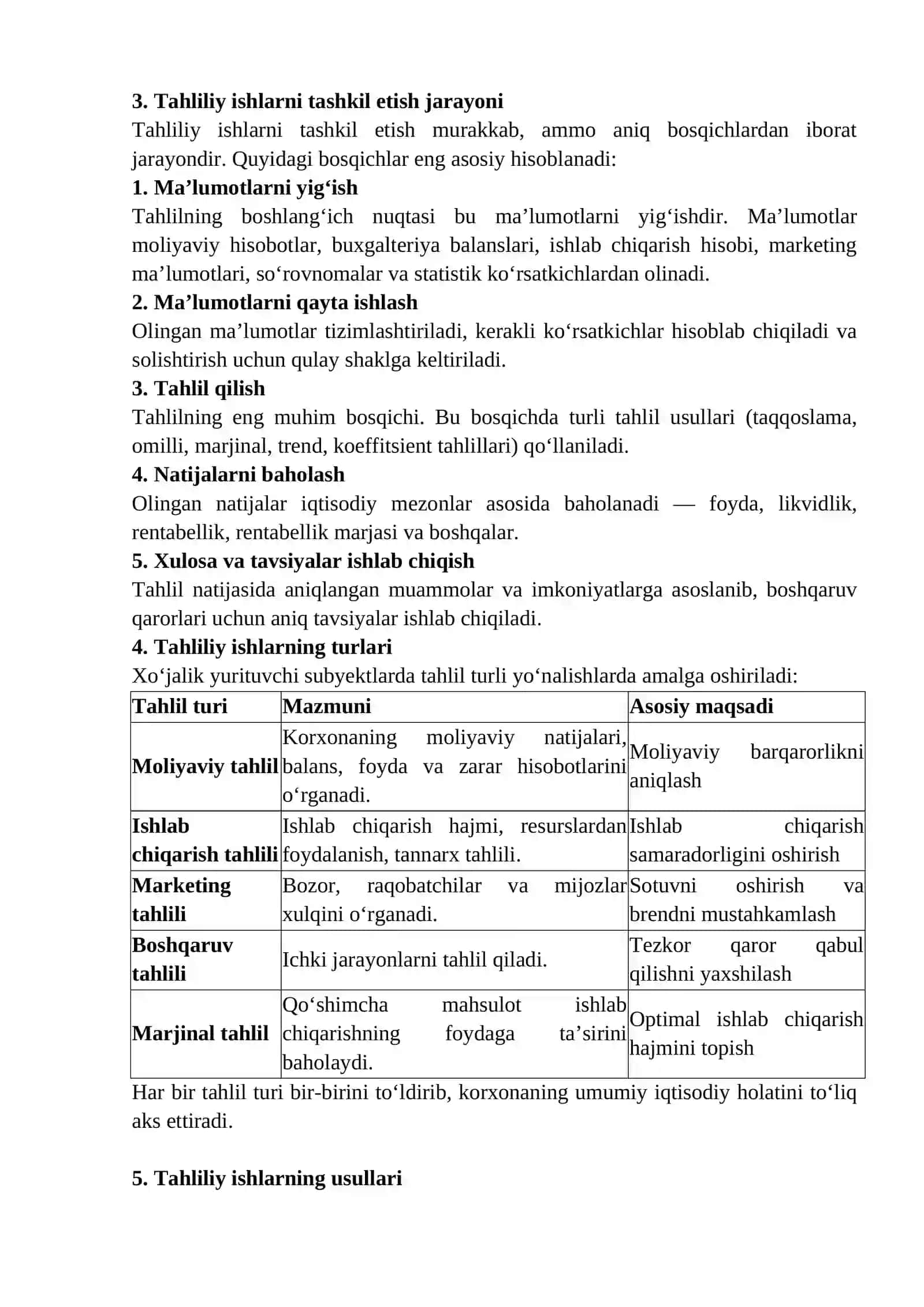 Tahliliy ishlarni tashkil etish 2